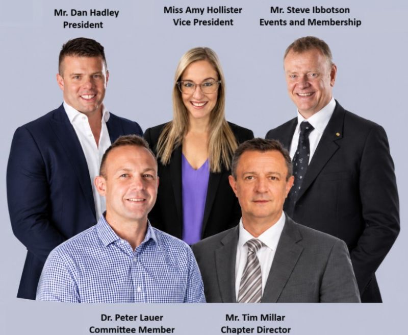 The 2026/2027 IMC SA/NT Committee: Dan Hadley (President), Amy Hollister (Vice President), Steve Ibbotson (Events and Membership), Dr Peter Lauer (Committee Member) and Tim Millar (Chapter Director).
